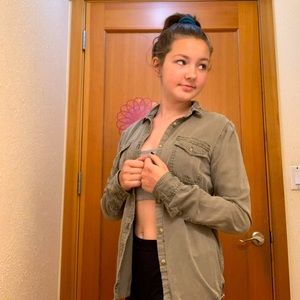 Army green denim jacket